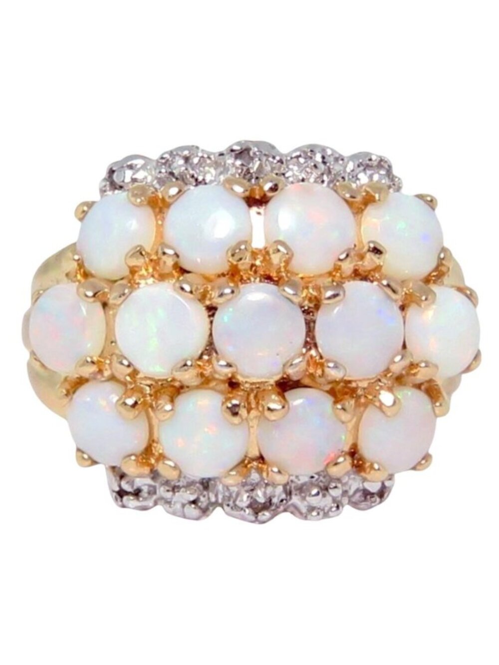 Vintage Gold over Sterling Silver Opal Cluster Ring with Diamond Chips Size 7